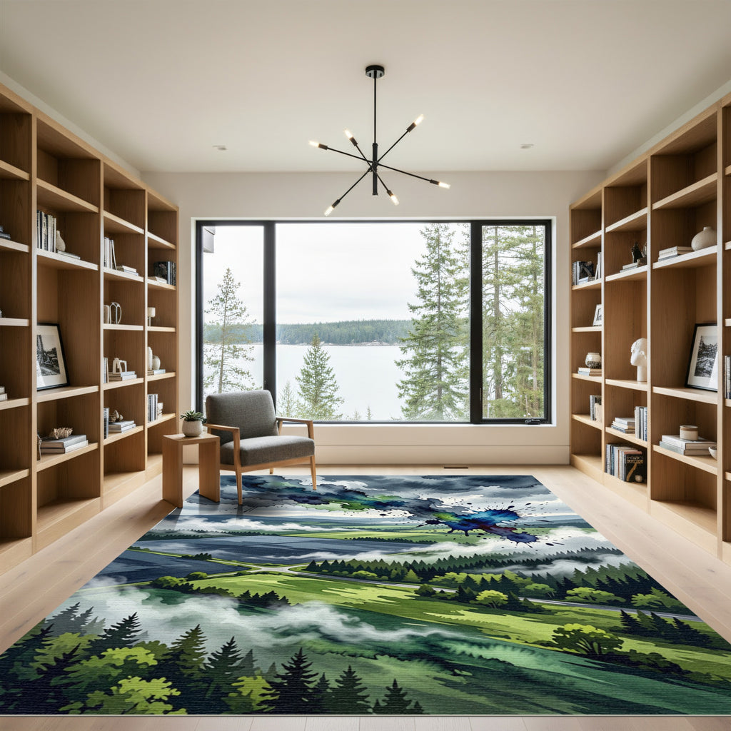 Abstract Stormy Landscape Watercolor Art Rug