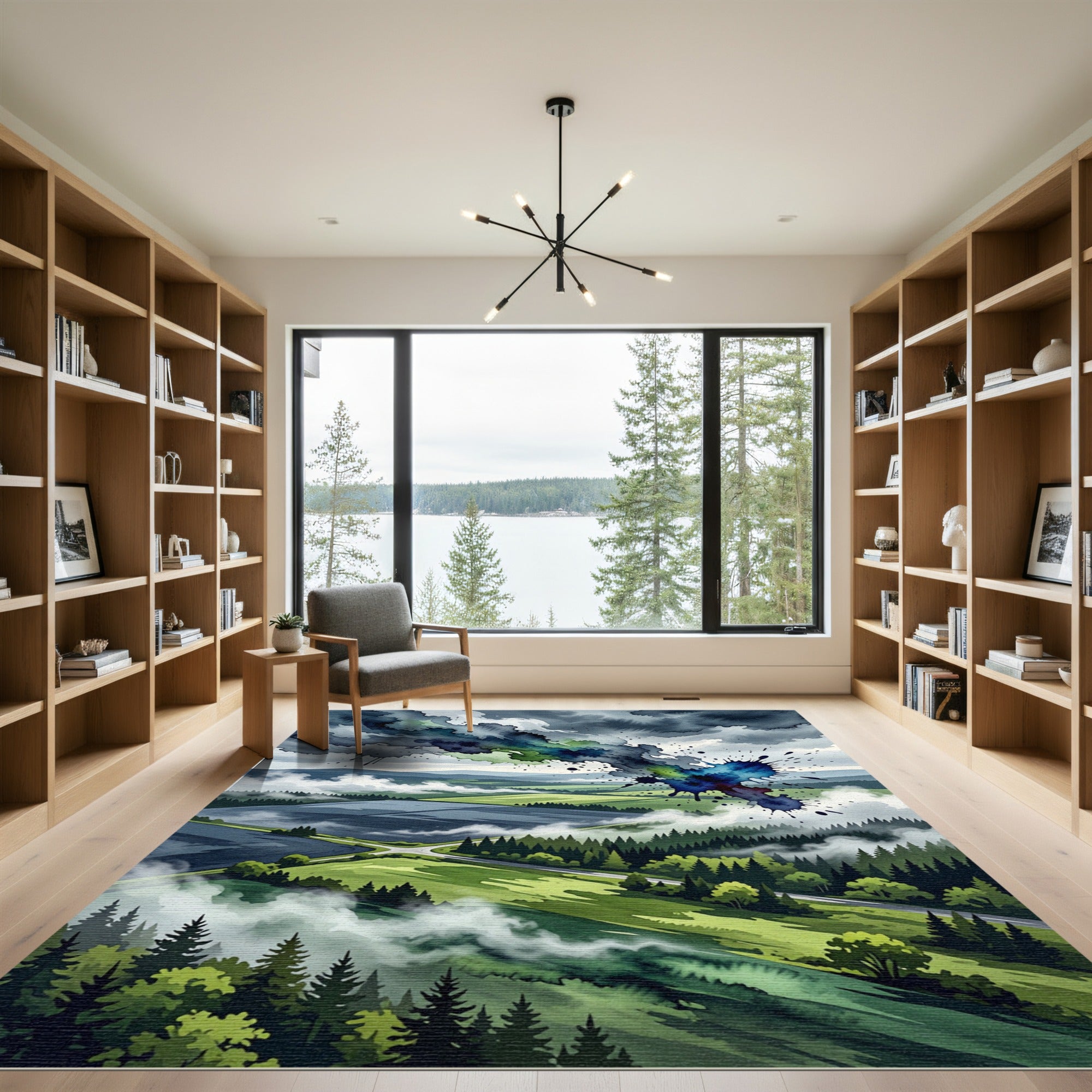 Abstract Stormy Landscape Watercolor Art Rug