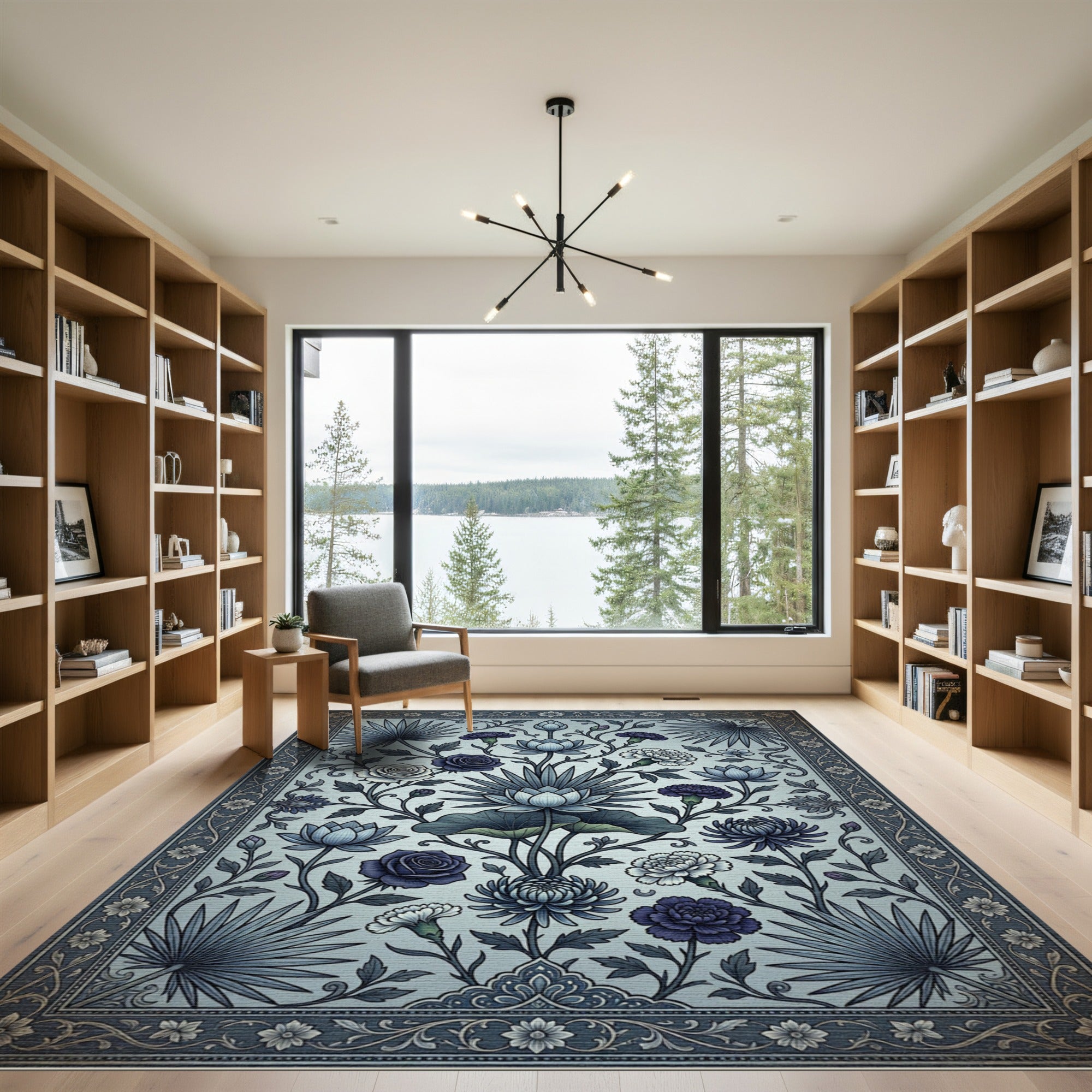 Elegant Blue Lotus Botanical Garden Rug