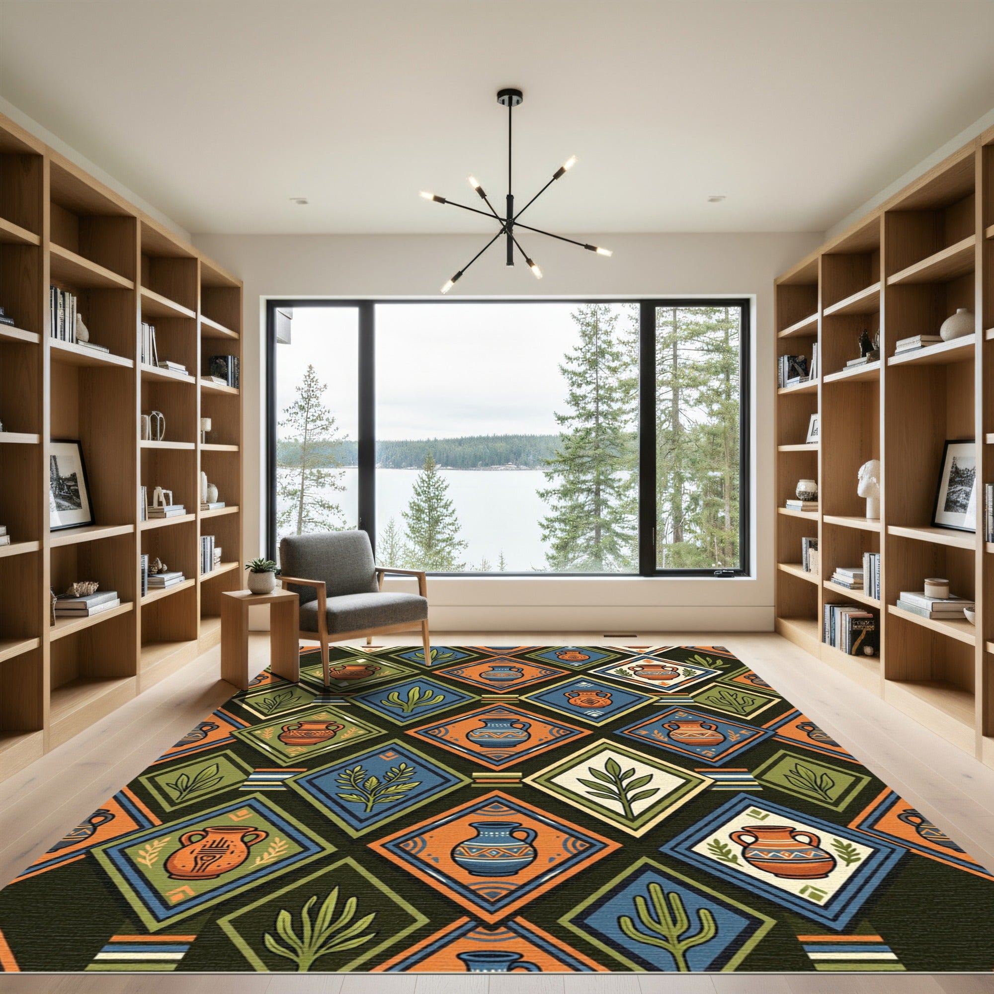 Earthy Terracotta Pottery Geometric Diamond Tile Rug
