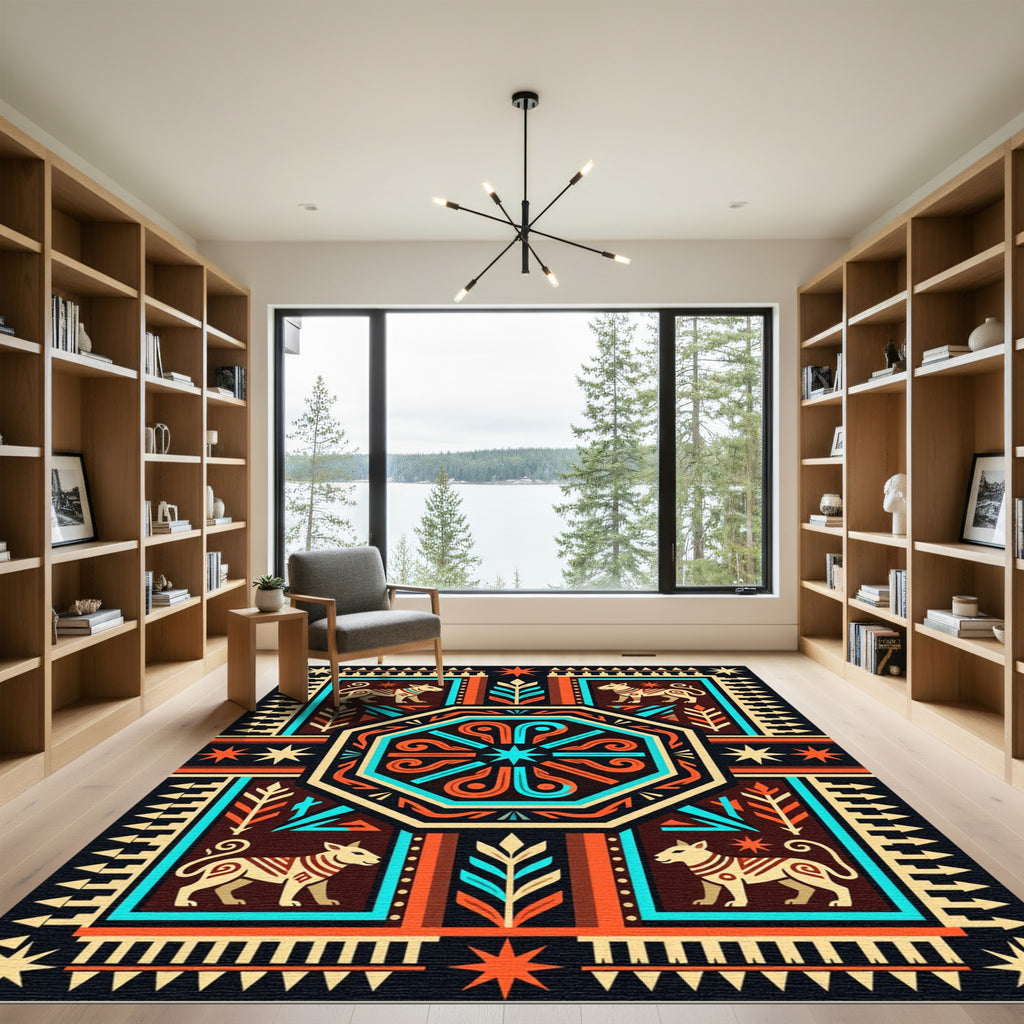 Vibrant Aztec Fauna Geometric Medallion Rug