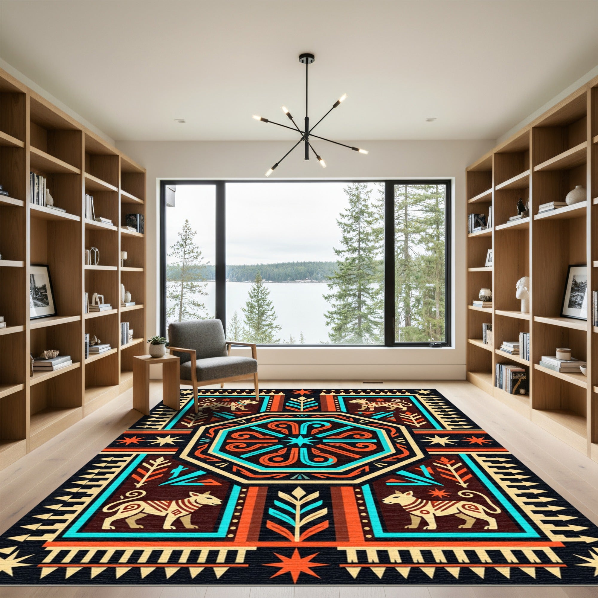 Vibrant Aztec Fauna Geometric Medallion Rug