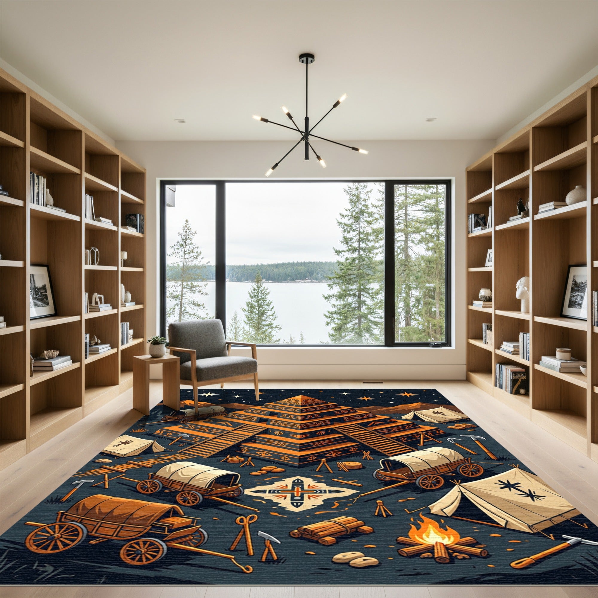 Earthy Geometric Terracotta Star Compass Rug