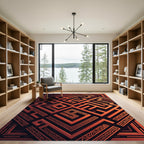 Geometric Burnt Orange Labyrinth Maze Rug