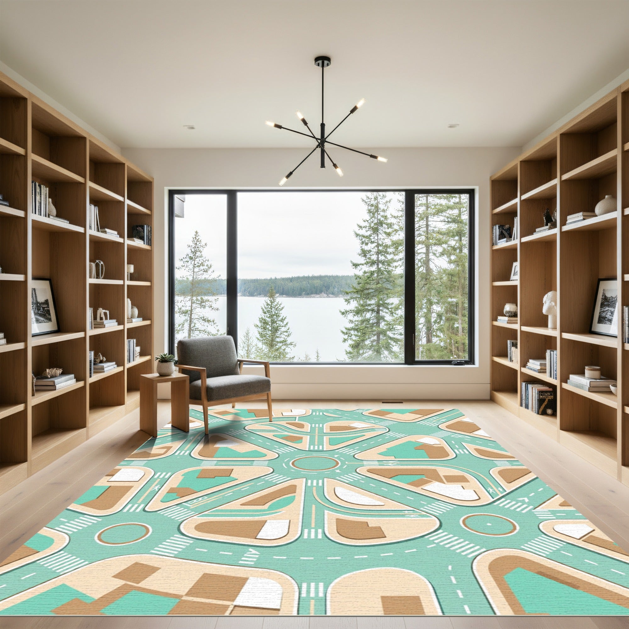 Pastel Geometric Urban Street Map Rug