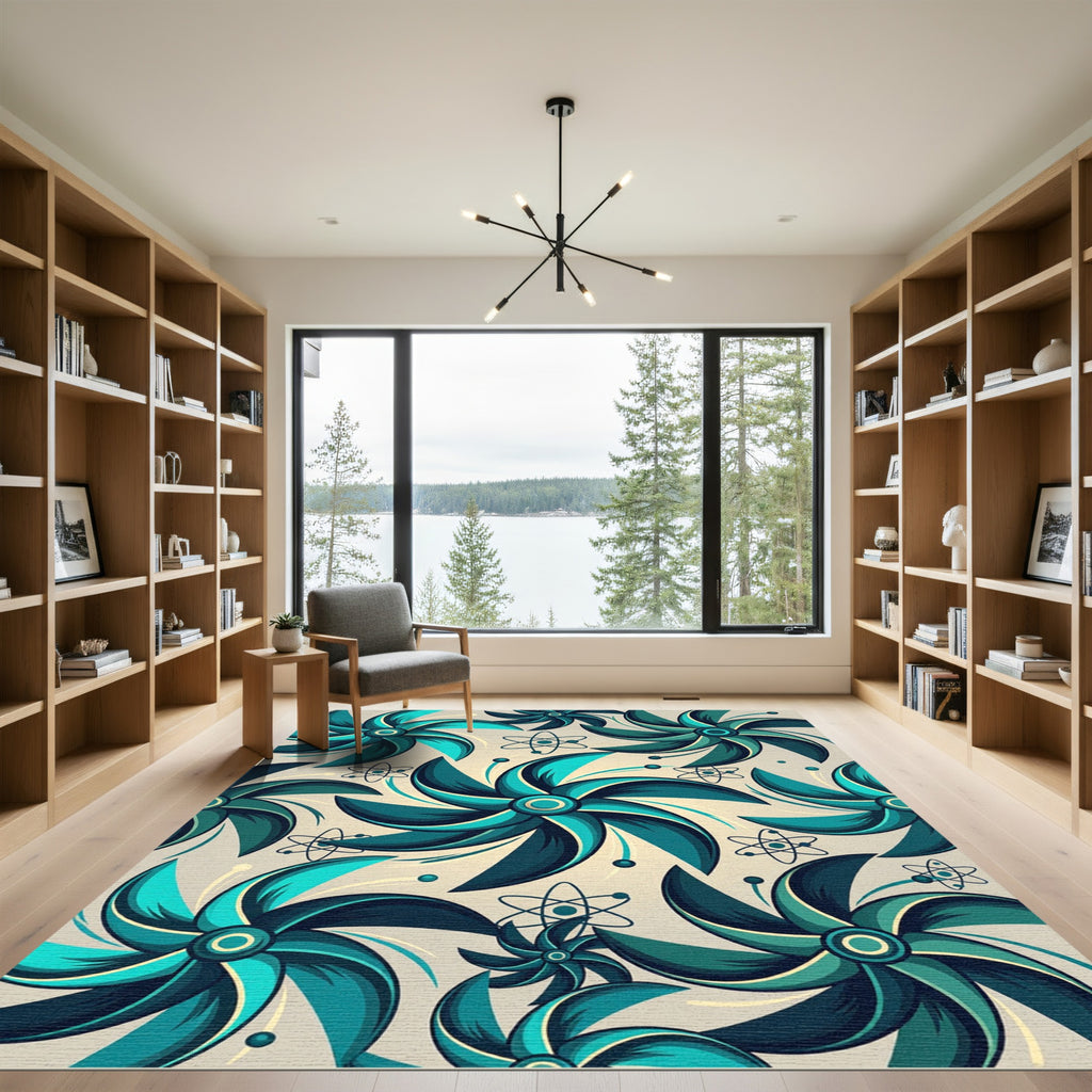 Teal Emerald Atomic Pinwheel Rug