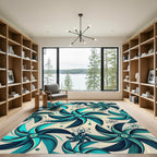 Teal Emerald Atomic Pinwheel Rug