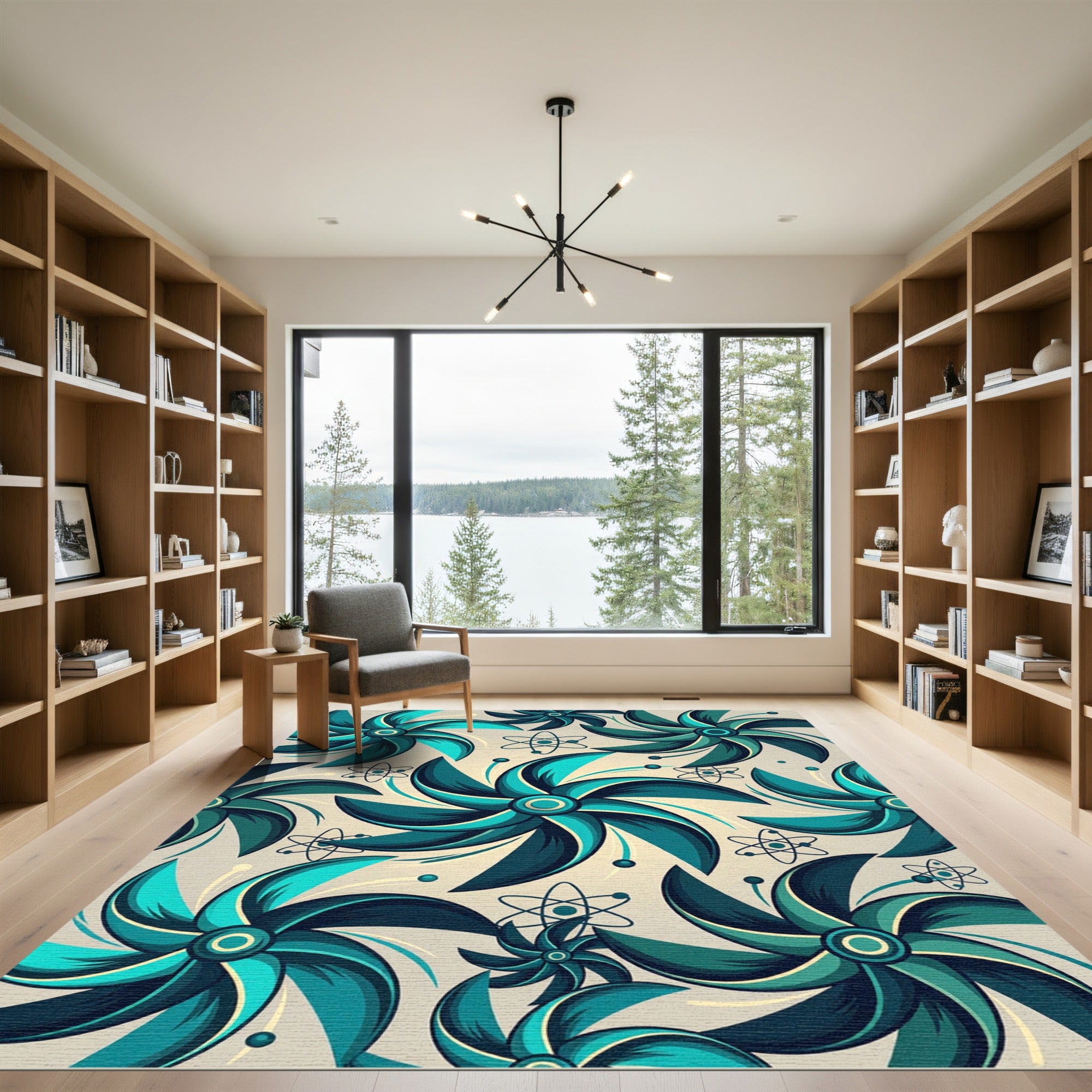 Teal Emerald Atomic Pinwheel Rug
