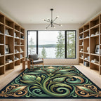 Elegant Sage Gold Flourish Botanical Rug