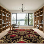 Royal Crimson Gold Ornate Heraldic Crest Rug