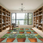 Potted Botanical Herb Garden Illustration Rug