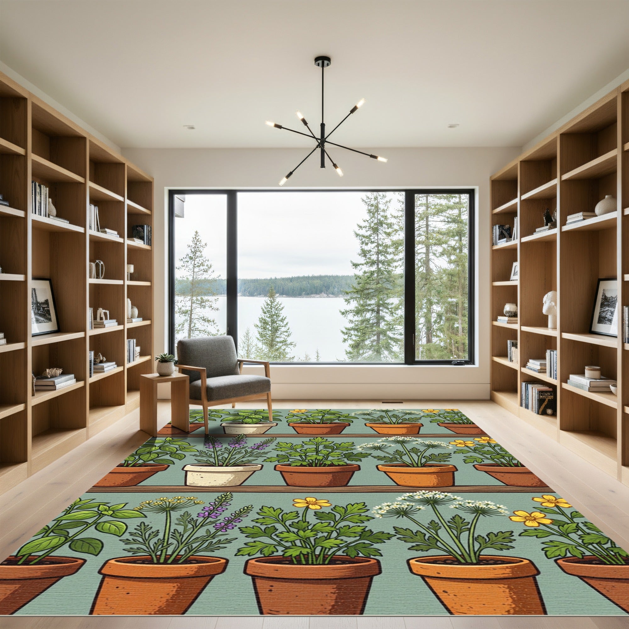 Potted Botanical Herb Garden Illustration Rug