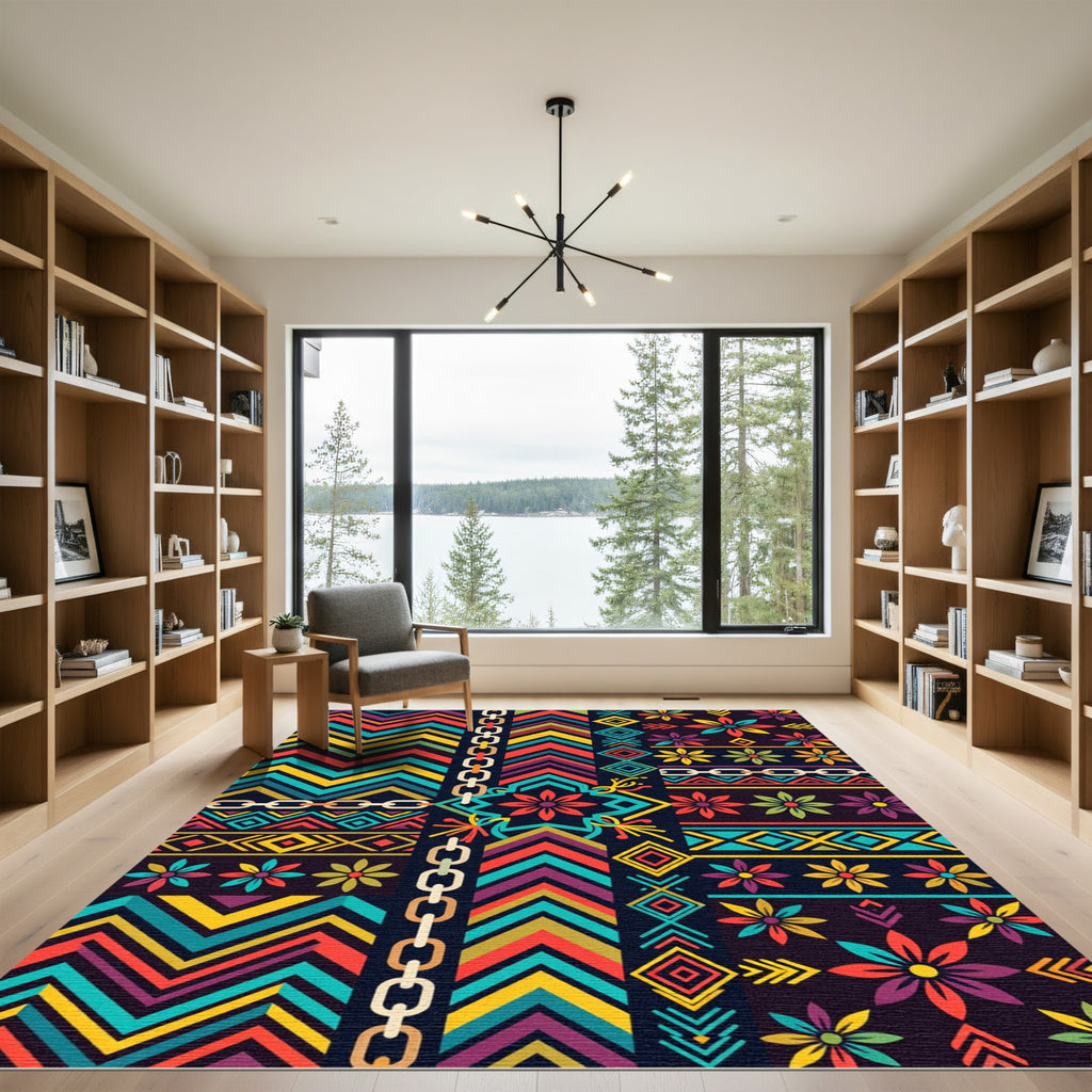 Vibrant Geometric Ethnic Floral Rug