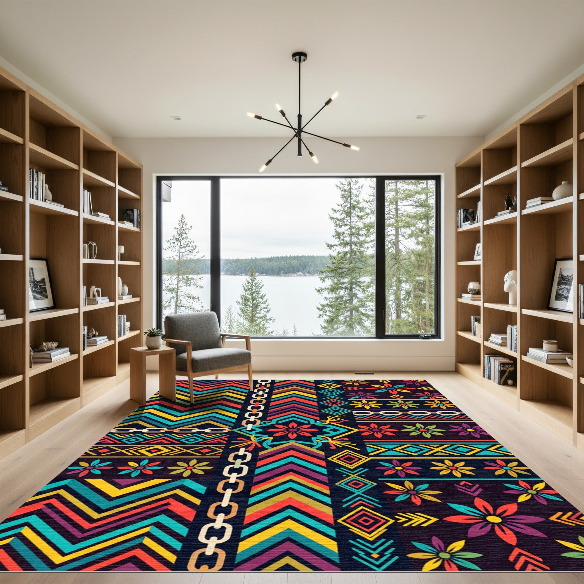 Vibrant Geometric Ethnic Floral Rug