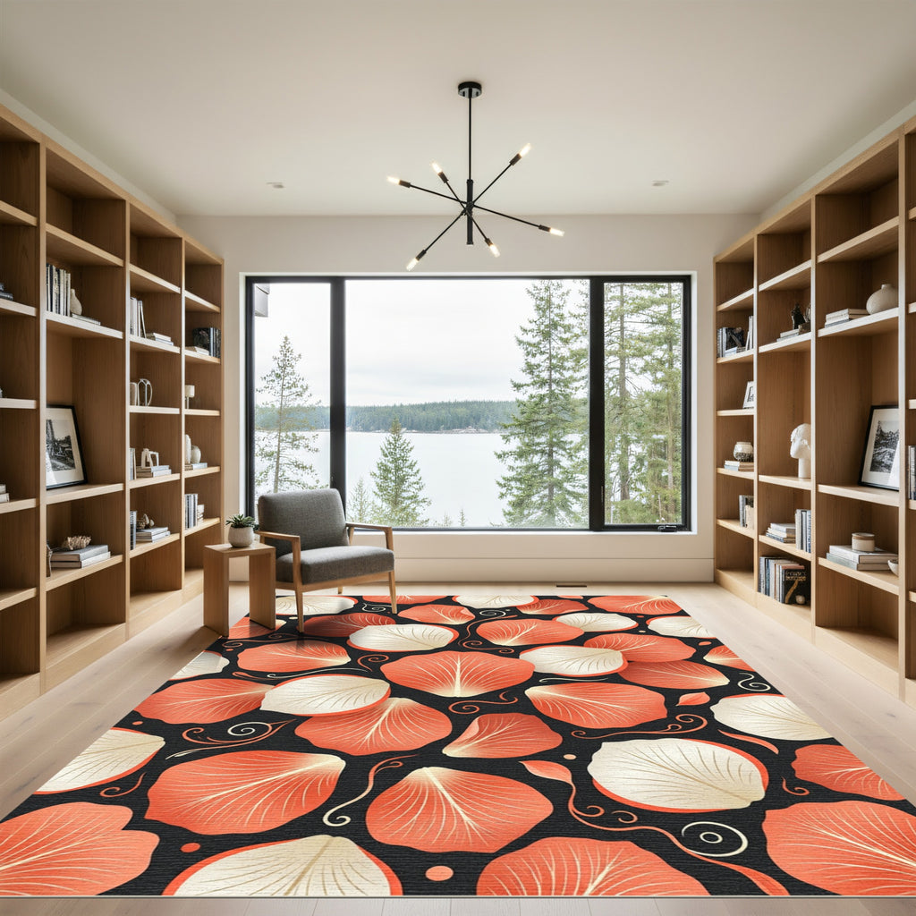 Coral and Cream Flower Petal Collage Rug