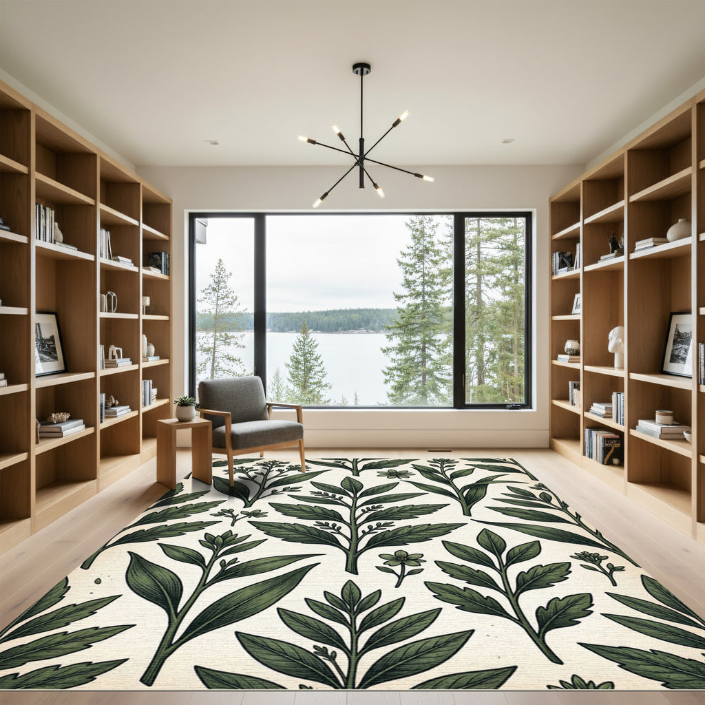 Verdant Botanical Branch Leaf Repeats Rug