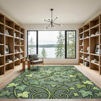 Elegant Sage Green Ivy Leaf Scroll Rug