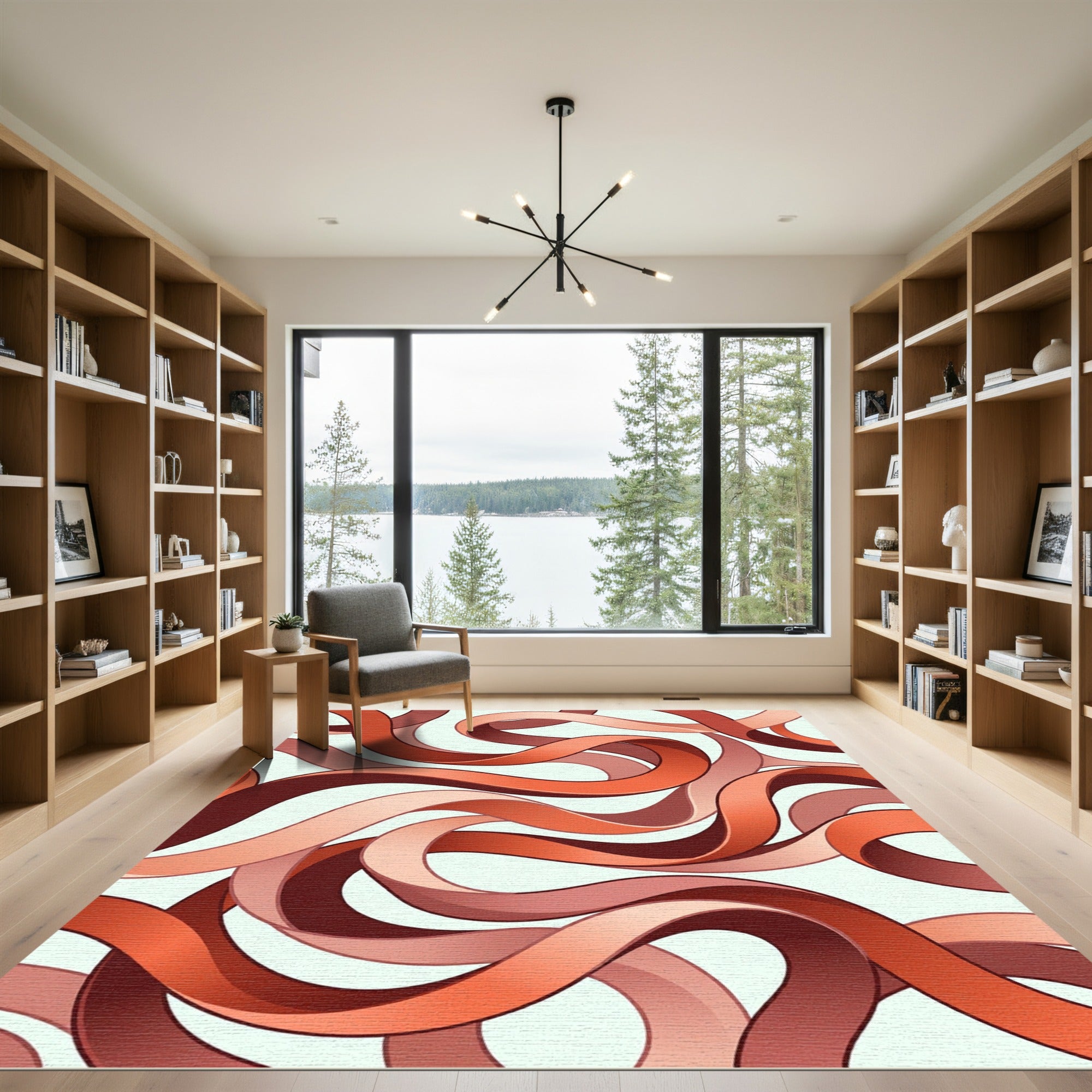 Crimson Ribbon Flow Abstract Rug