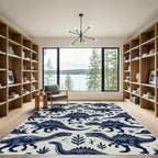Navy Blue Prehistoric Dinosaur Illustration Rug