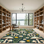 Whimsical Forest Mushroom and Wildflower Meadow Rug