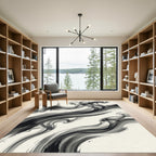 Monochrome Ink Swirl Brushstroke Rug
