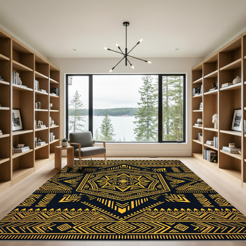 Gold Geometric Hexagon Tribal Art Rug