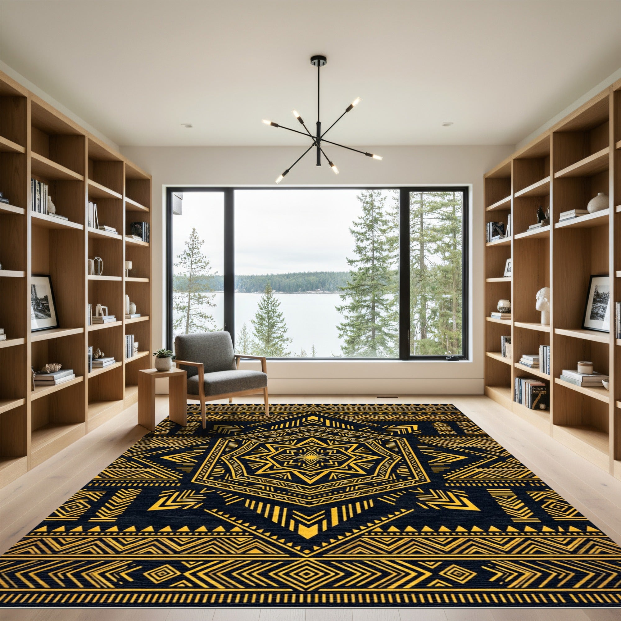 Gold Geometric Hexagon Tribal Art Rug