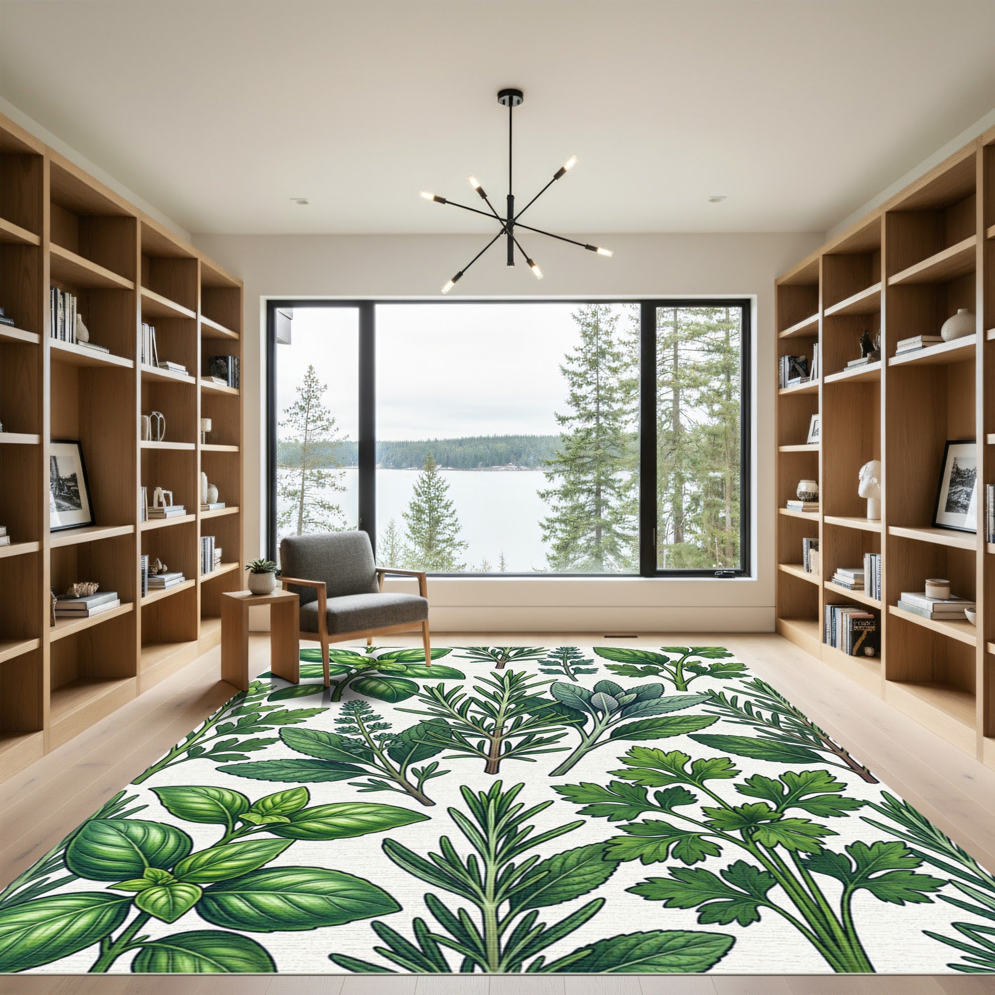 Vibrant Green Culinary Herb Botanical Rug
