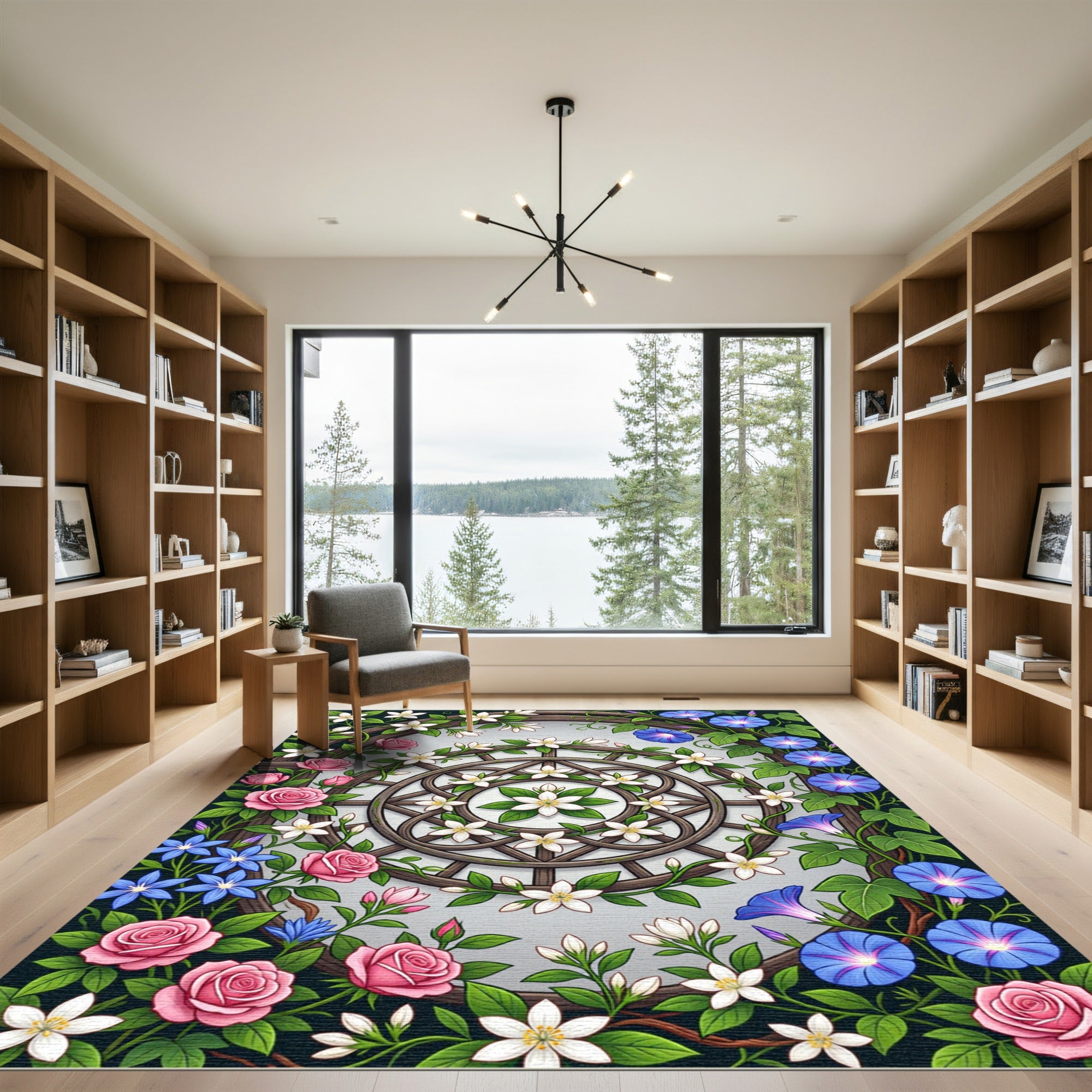 Floral Garden Lattice with Morning Glories Rug