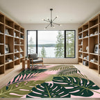 Lush Pink and Olive Tropical Foliage Rug