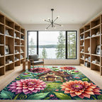 Whimsical Pink Dahlia Cottage Floral Rug
