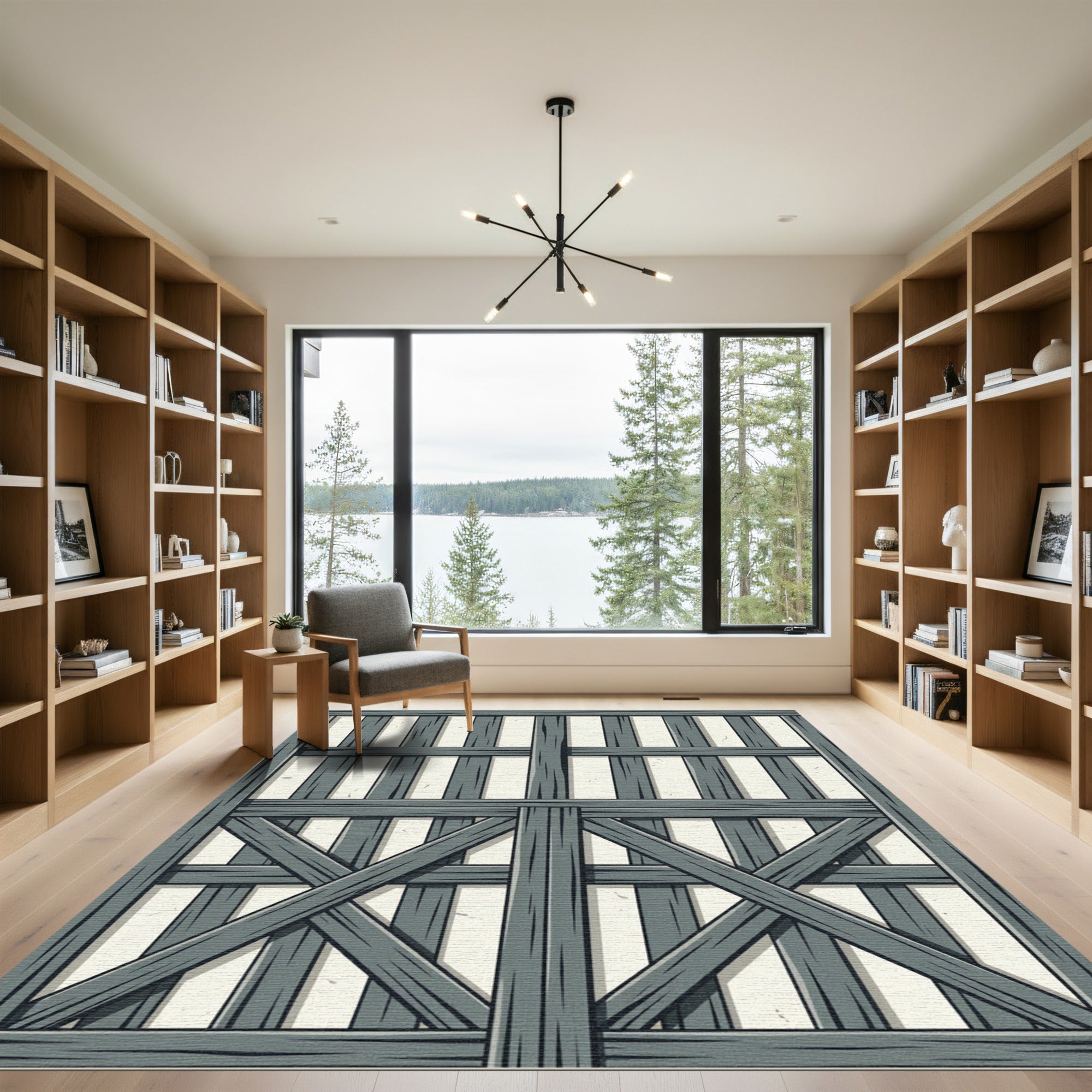 Rustic Gray Wood Plank Lattice Rug