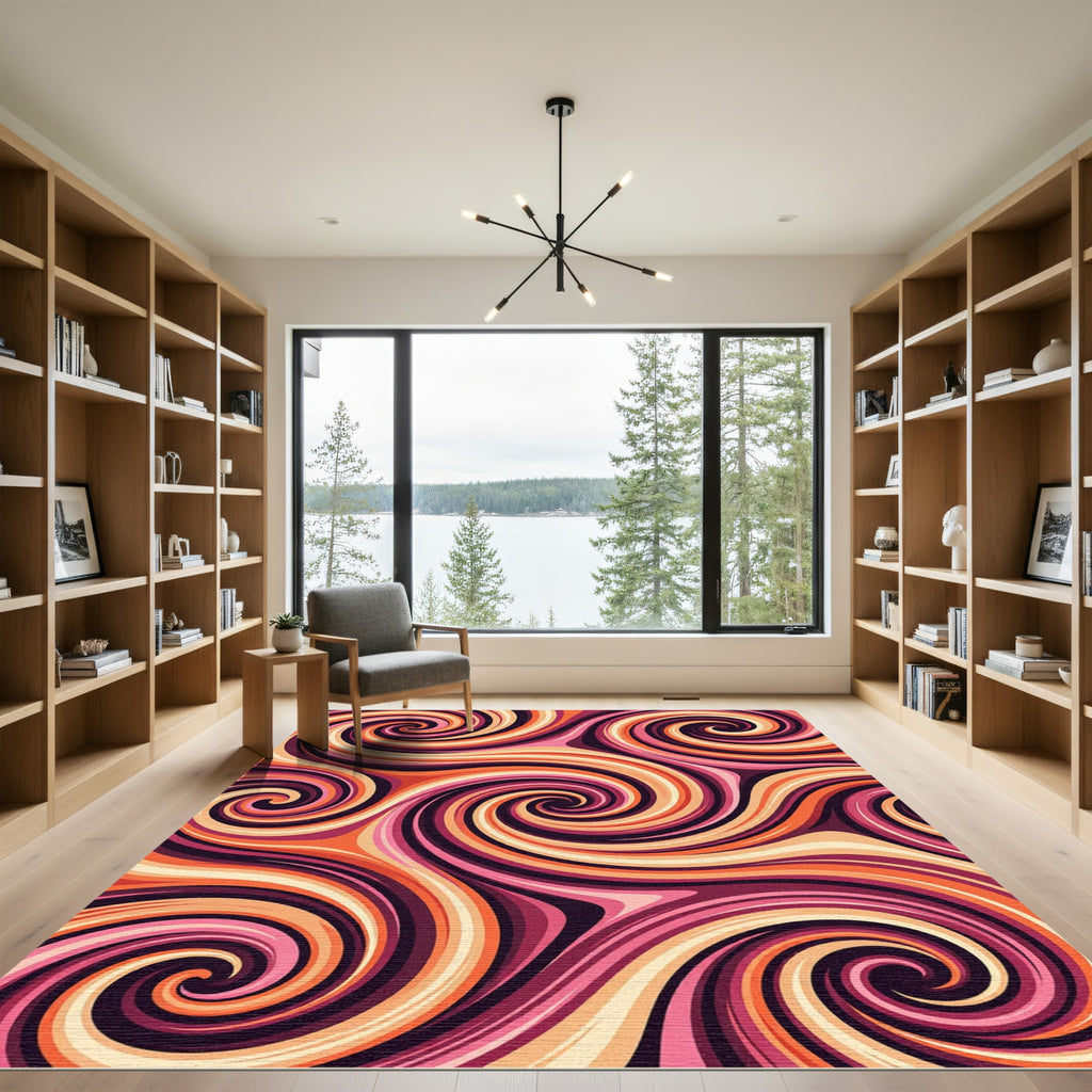 Swirling Pink Orange Cream Waves Rug