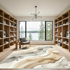 Earthy Taupe and Charcoal Abstract Swirl Rug