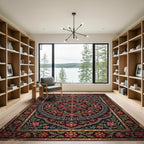 Deep Red Floral Medallion Garden Rug