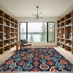 Elegant Navy Blue Ornate Paisley Rug