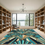 Art Deco Teal Gold Fan Rays Rug