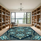 Elegant Teal Floral Medallion Symphony Rug