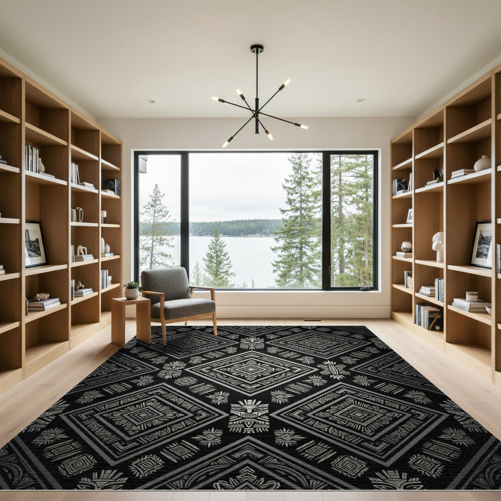 Monochrome Tribal Aztec Diamond Art Rug
