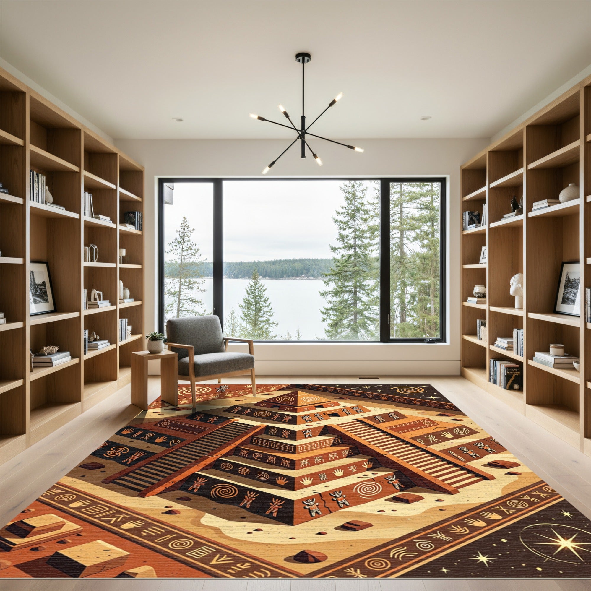 Ancient Terracotta Mayan Step Pyramid Rug