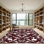 Ornate Crimson Baroque Heart Scroll Rug