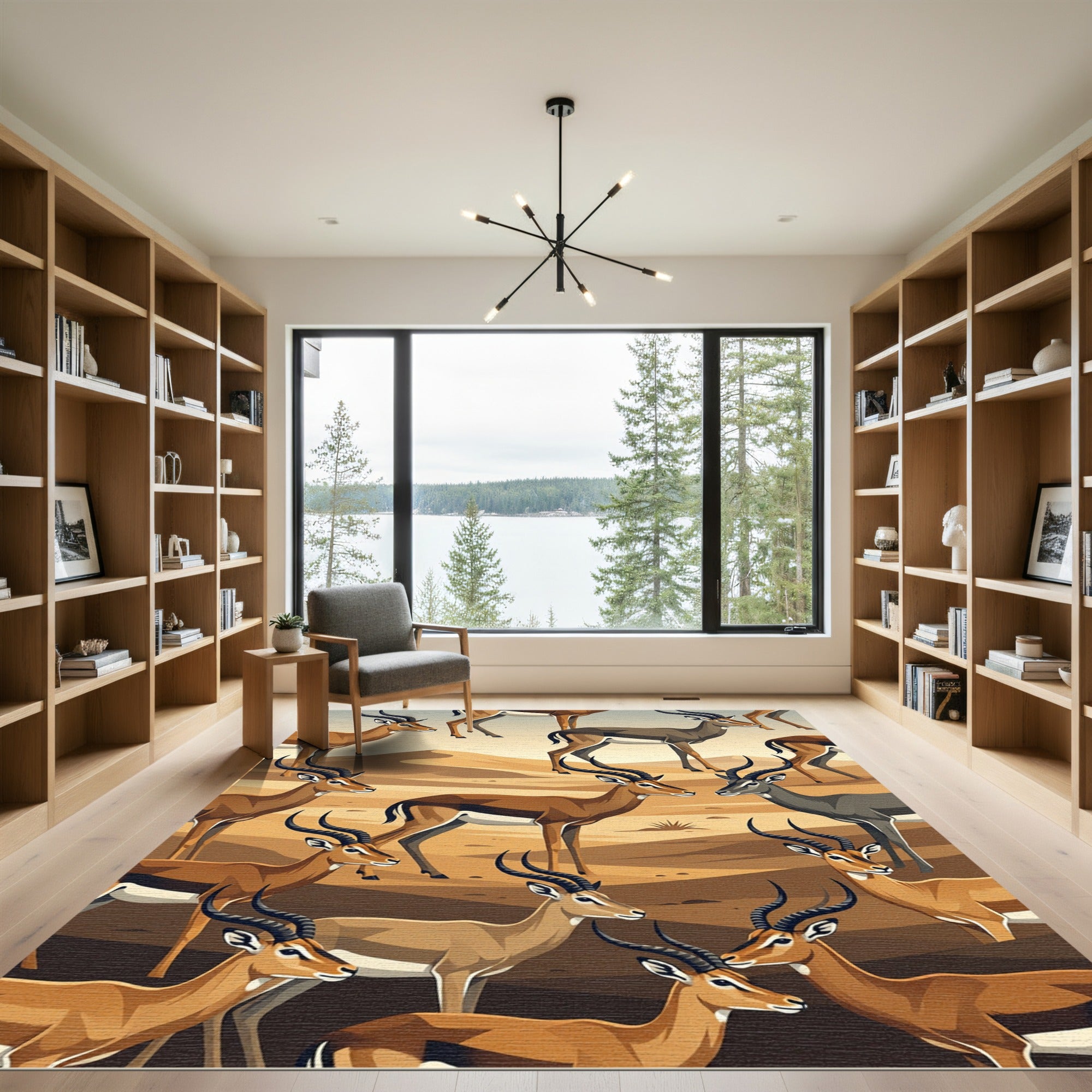 Golden Safari Gazelle Desert Landscape Rug