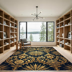 Royal Gold Floral Sunburst Damask Rug