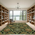 Elegant Forest Green Ornate Lattice Rug
