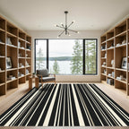 Bold Black Cream Striped Composition Rug