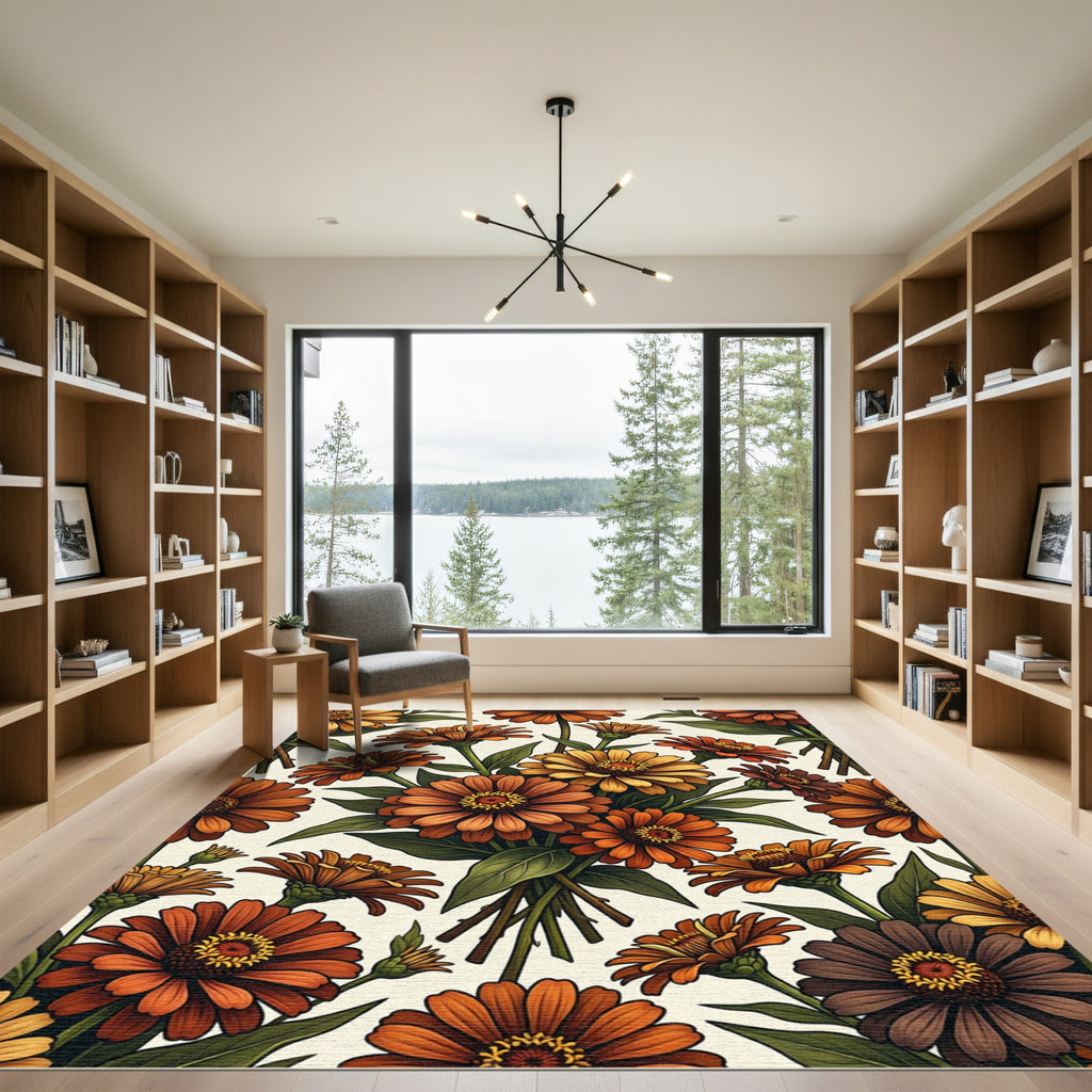 Autumn Orange Daisy Bloom Arrangement Rug