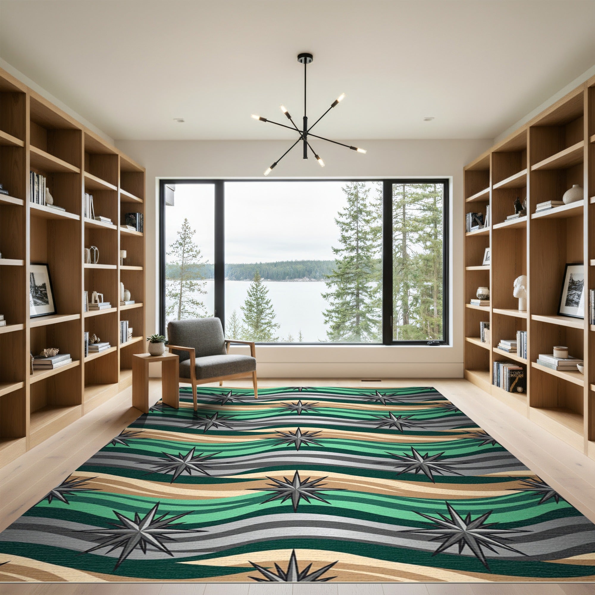Emerald Wave Celestial Star Medallion Rug
