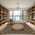 Ornate Golden Grapevine Dark Bordered Frame Rug