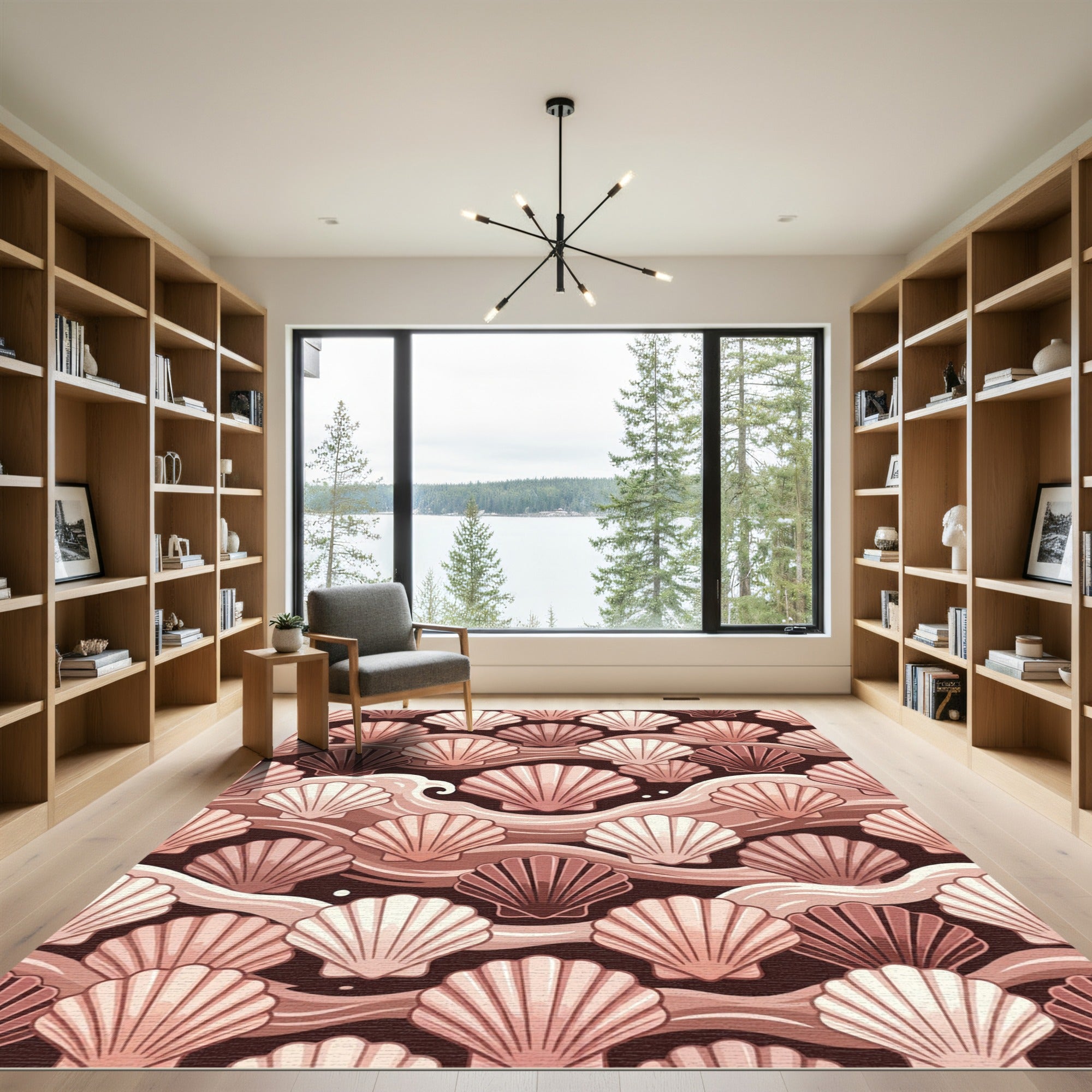 Elegant Blush Seashell Wave Tapestry Rug