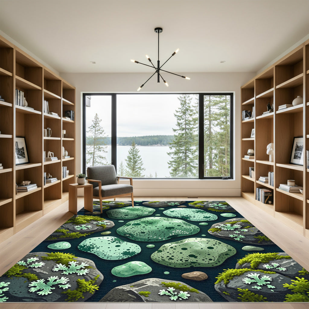 Green Mossy Rocks Organic Composition Rug